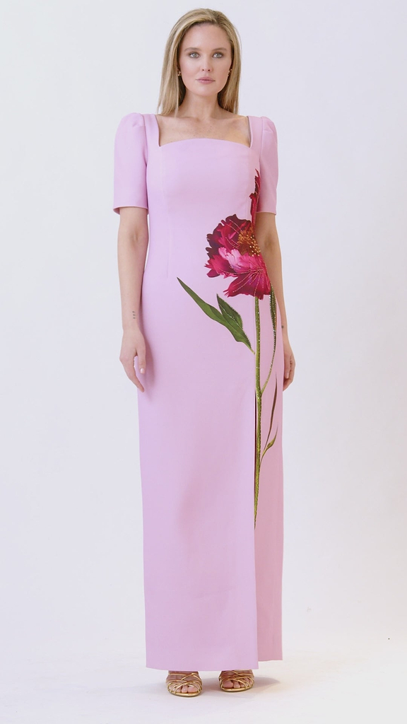 short sleeve column dress Cap Sleeve Column Dress w/ Side Slits