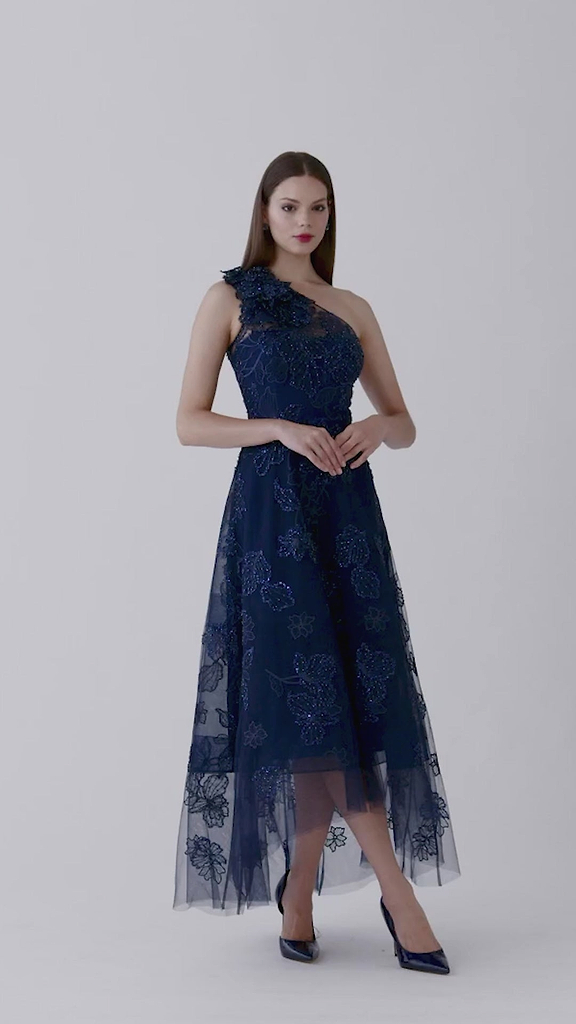 Tulle Beaded High Low Hem Dress  Terijon.com