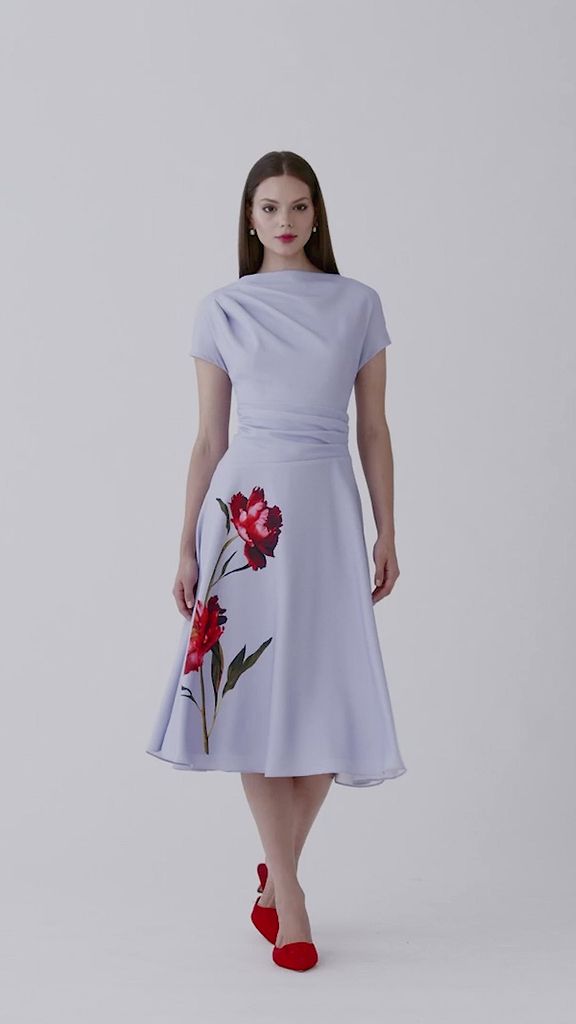 Crepe Cap Sleeve Draped Waist Floral Dress – Terijon.com