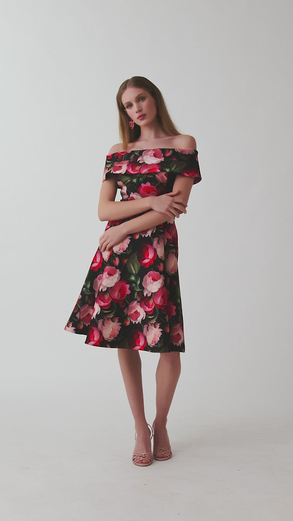 Teri Jon by Rickie Freeman Women's Peony Mikado Off-The-Shoulder Cocktail Dress - Black Multi