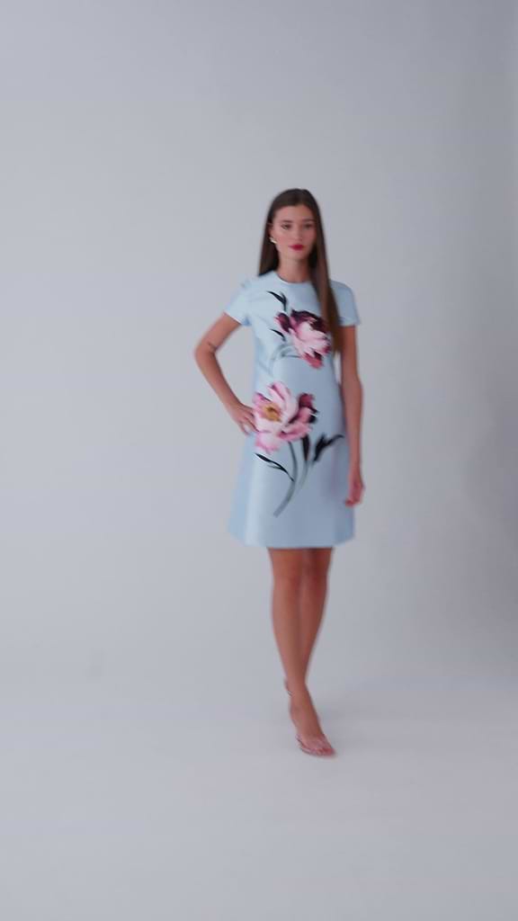 Faille Cap-Sleeve A-Line Dress with Floral Detail – Terijon.com