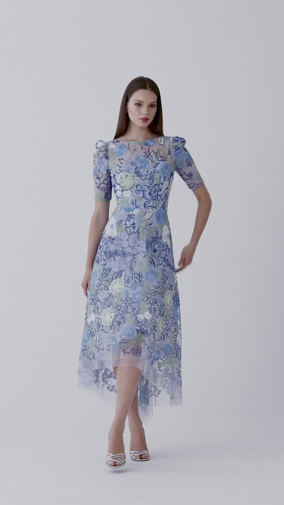 Embroidred Tulle Floral High Low Hem Dress – Terijon.com