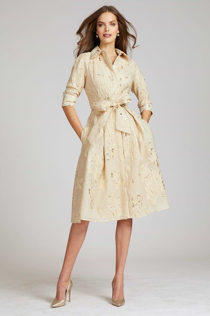 Teri Jon Metallic Jacquard Shirt Dress with Floral Print Size 8 Teri Jon Metallic Jacquard Shirt Dress with Floral Print Size 8