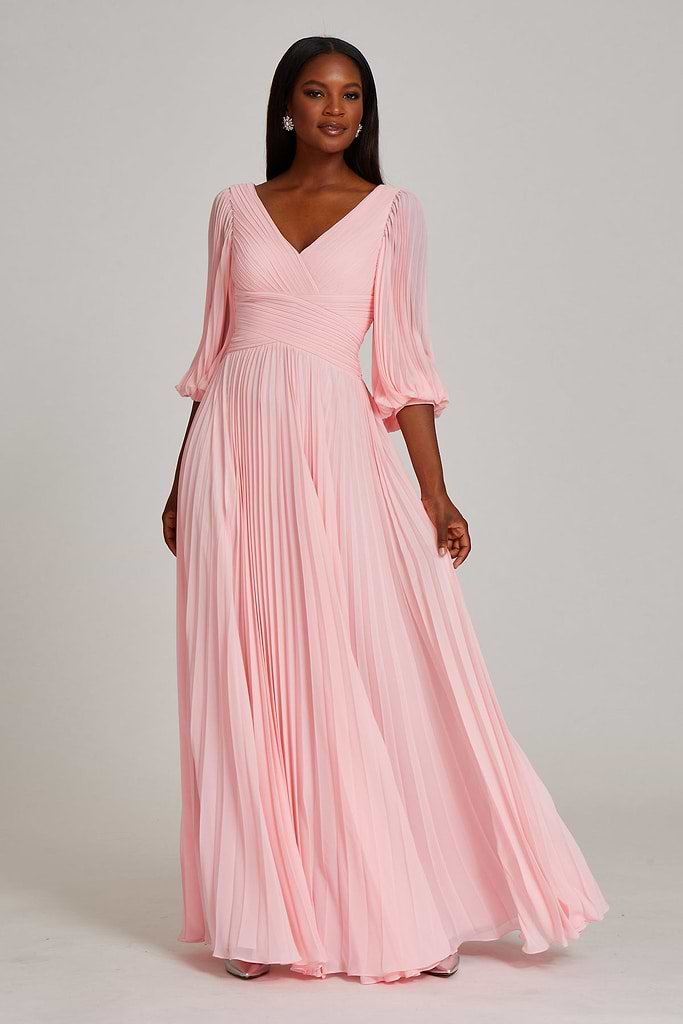 Chiffon Puff Sleeve Pleated V-Neck Gown | Teri Jon Terijon.com Chiffon Puff Sleeve Pleated V-Neck Gown | Teri Jon Terijon.com