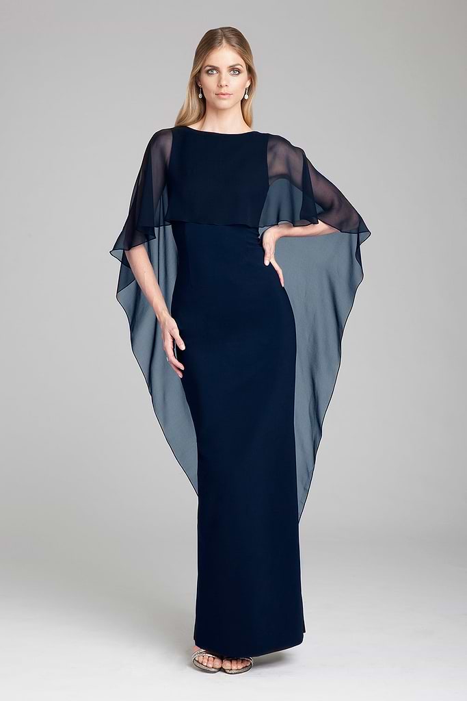 Scuba Gown with Chiffon Cape | Teri Jon Terijon.com Scuba Gown with Chiffon Cape | Teri Jon Terijon.com