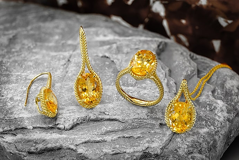 LEIBISH ovales Citrin-Set, bestehend aus einem wunderschönen Ring, Anhänger und Ohrringen