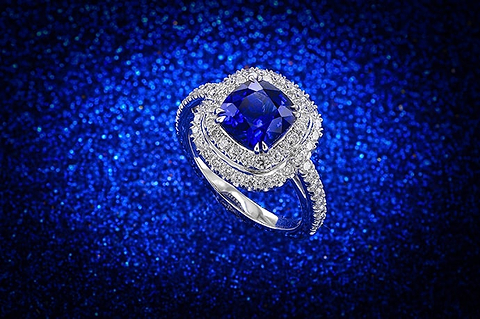 LEIBISH Blue Sapphire and Diamond Double Halo Platinum Ring (3.67Ct TW)