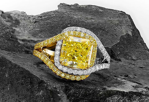 LEIBISH Fancy Yellow, Radiant Pave Cross-Over Diamond Dress Ring (3.92Ct TW)