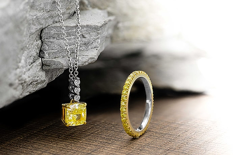 Yellow Diamond Drop Pendant and Full Eternity Yellow Diamond Band