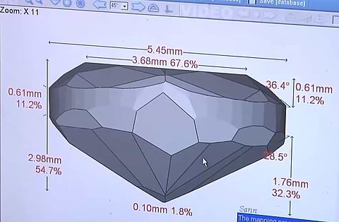 Ein Screenshot des virtuellen 3D-Modells mit einigen der genauen Maße des angezeigten Steins
