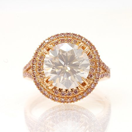 LEIBISH 4,02 Karat Fancy-White-Diamantring und Fancy-Pink-Diamant-Halo