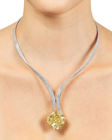 Außergewöhnliches goldenes Halsstück mit einem ausgefallenen, leuchtend gelben Diamanten