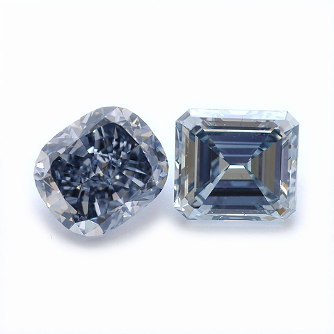LEIBISH 3.11-carat, Fancy Deep Grayish Blue, Cushion and a 2.83-carat, Fancy Grayish Blue, Emerald