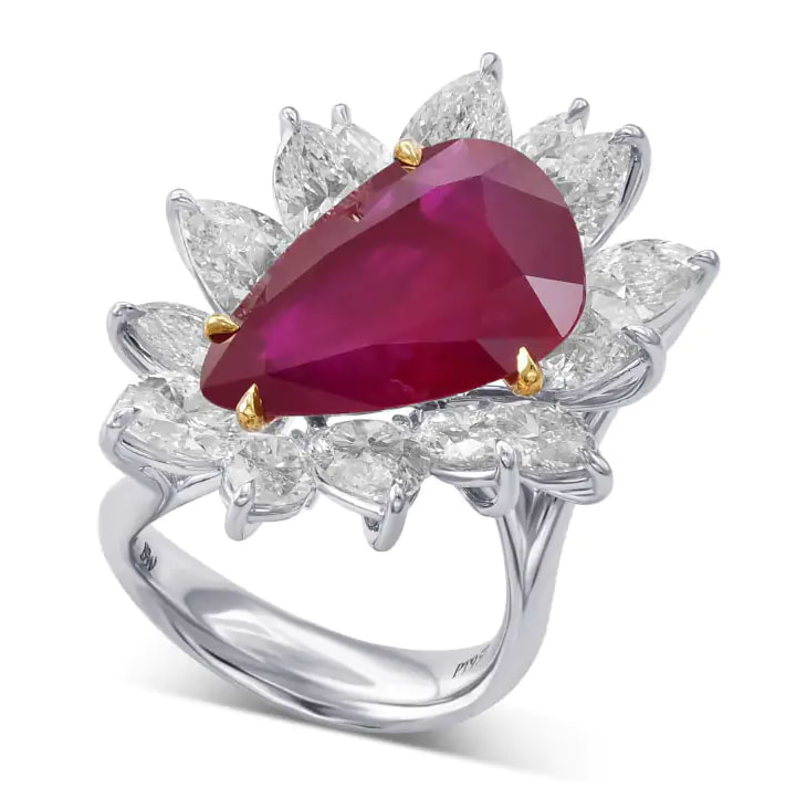 LEIBISH Extraordinary Burma Unheated Red Ruby and Diamond Halo Ring
