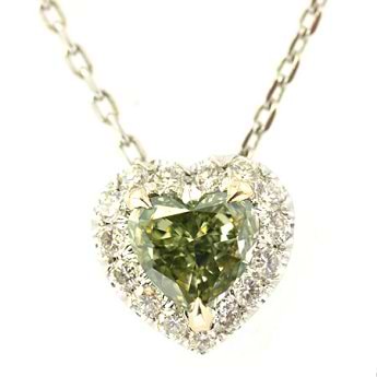 A 0.37ct, Green Diamond, Heart-shaped Pendant