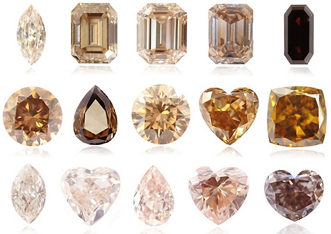 Different shades and intensities of natural brown diamonds