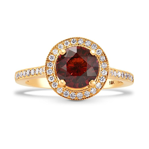 LEIBISH – Halo-Ring aus Roségold mit rotem Granat und Diamanten