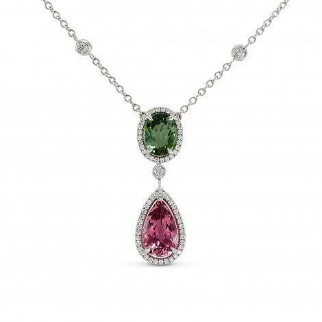 LEIBISH Green and Pink Tourmaline Diamond Pendant (3.9Ct TW)