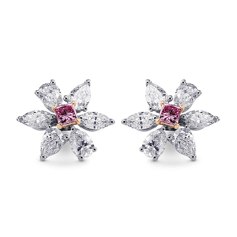 LEIBISH Ohrringe mit Fancy Intense Purplish Pink Princess- und Fancy Colorless-Diamanten