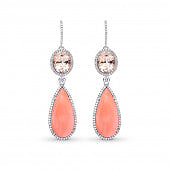 LEIBISH Pink Kunzite, Coral & Diamond Drop Earrings (23.06Ct TW)
