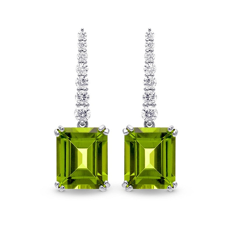 LEIBISH Tropfenohrringe mit grünem Peridot und Diamanten im Smaragdschliff