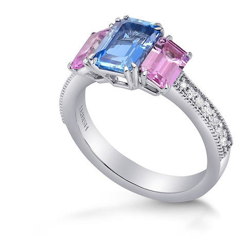 LEIBISH Aquamarine & Pink Sapphire Diamond Ring (2.44Ct TW)