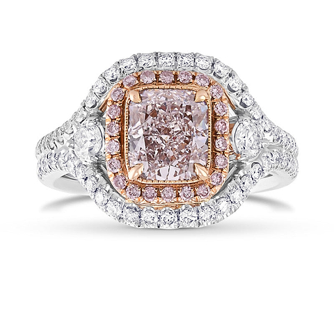 LEIBISH Außergewöhnlicher Fancy Light Purplish Pink Cushion Double Halo Diamantring