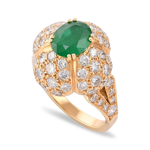 LEIBISH – Ovaler Bombe-Ring mit Smaragd und Pavé-Diamant (3,78 Karat TW)