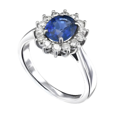LEIBISH beheizter ovaler Saphir- und Diamant-Halo-Ring „Diana“ (1,97 Karat TW)