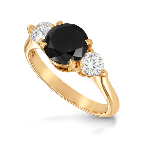 LEIBISH Fancy Black Round Drei-Stein-Diamantring