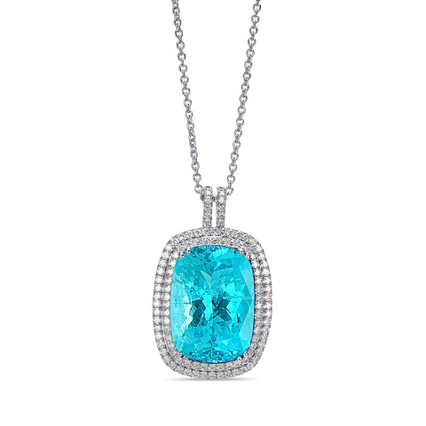 LEIBISH Cushion Paraibias Tourmaline Double Halo Diamond Pendant