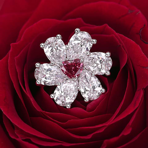 LEIBISH Außergewöhnlicher Fancy Purplish Red Herz- und Birnen-Diamantring