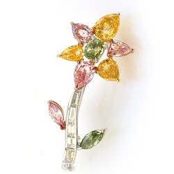 LEIBISH Prächtige mehrfarbige Diamant-Blumenbrosche