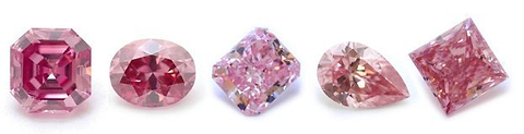 Different shapes and shades of Argyle pink color diamonds