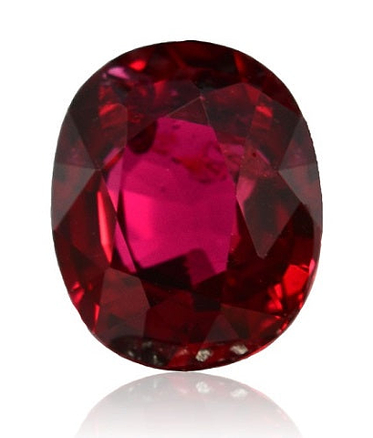 A pure red ruby with no gray or brown coloring