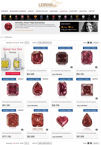 The red diamond catalog page on LEIBISH's website