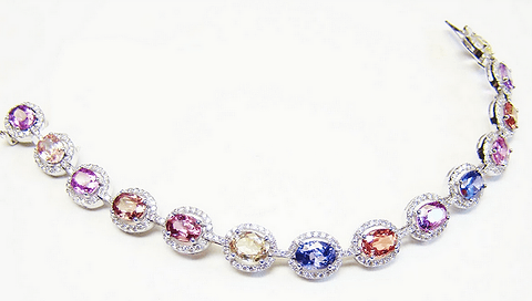 LEIBISH 16.02 carat Oval Sapphire & Diamond Halo Multicolored Bracelet in 18K Gold