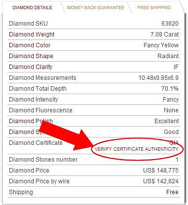 LEIBISH offers the ability to verify the authenticity of all GIA diamond certificates through the diamond details on each GIA graded diamond listed