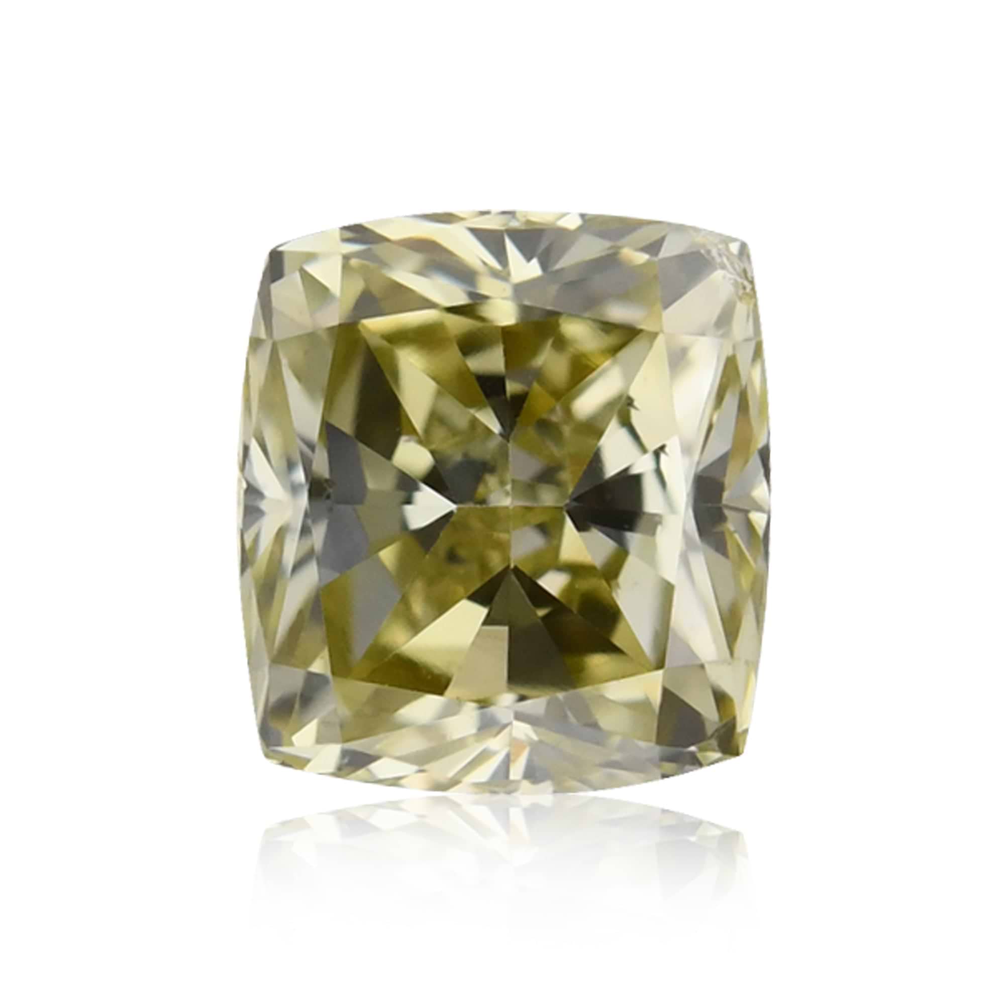 0.52 Carat Fancy Grayish Greenish Yellow Cushion Diamond SI2 IGI