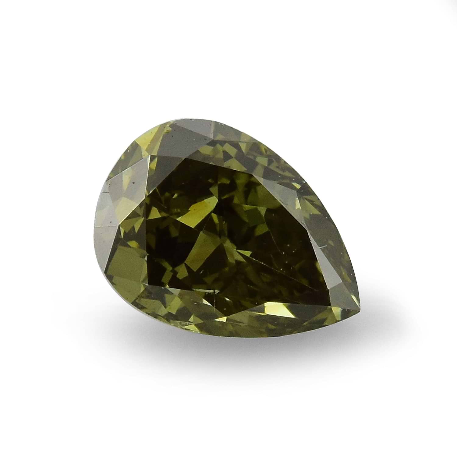 0.42 Carat Fancy Deep Gray Yellowish Green Pear Diamond SI1 GIA