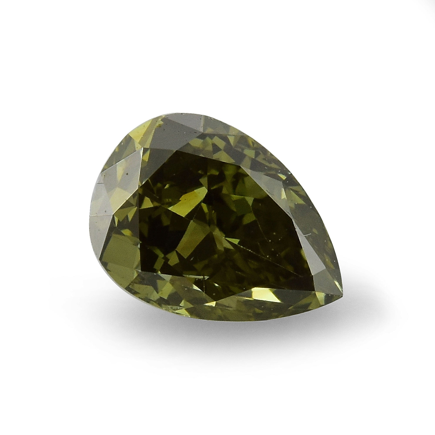0.42 Carat Fancy Deep Gray Yellowish Green Pear Diamond SI1 GIA