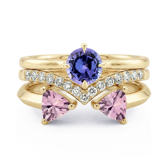 Tanzanite, Pink  Sapphire & Diamond Trio Stack Rings