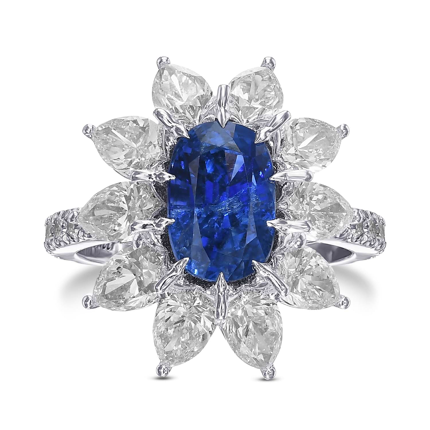 Extraordinary Unheated Kashmir Sapphire and Diamond Halo Ring GRS AGL GUBELIN