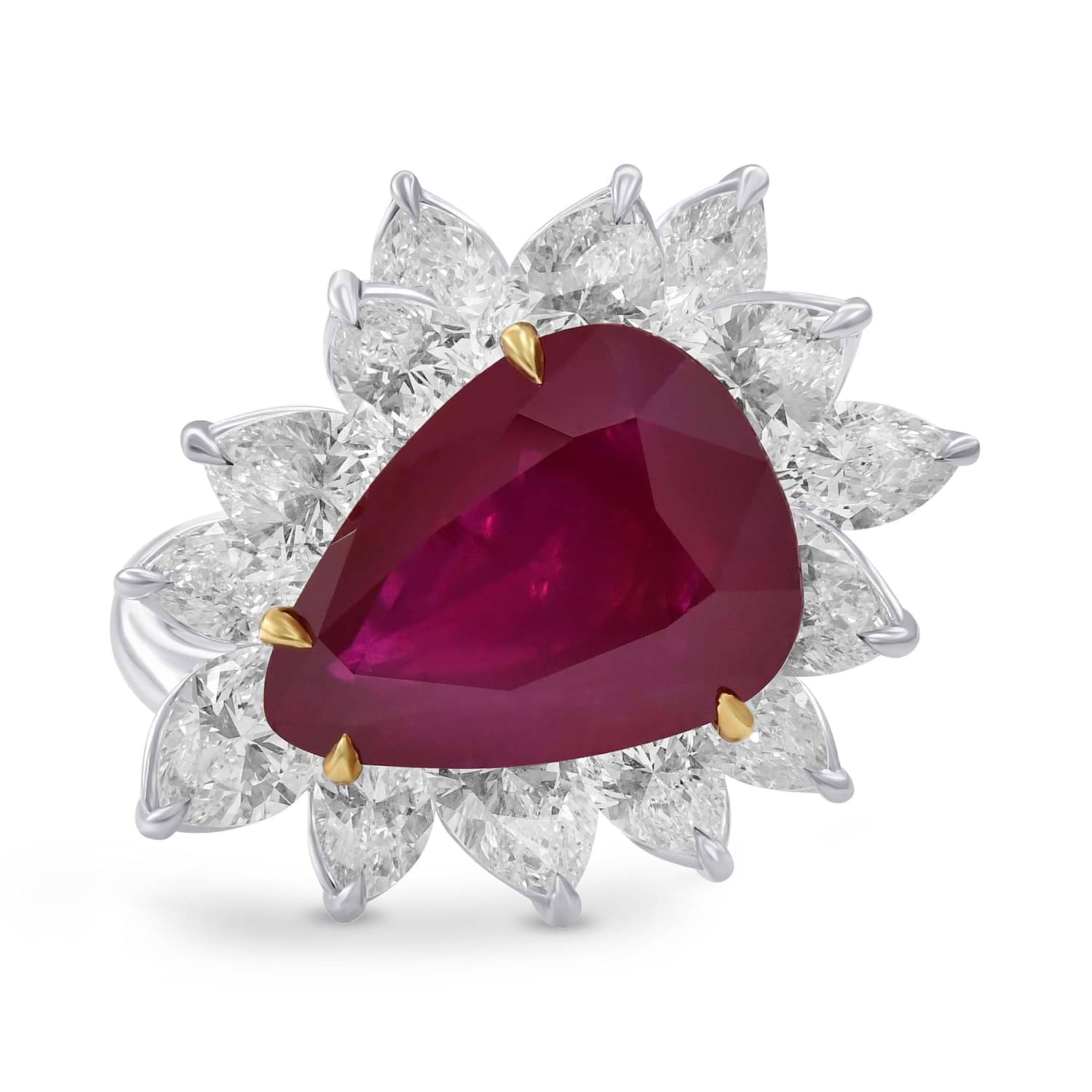 Extraordinary Burma Unheated Red Ruby and Diamond Halo Ring GUBELIN