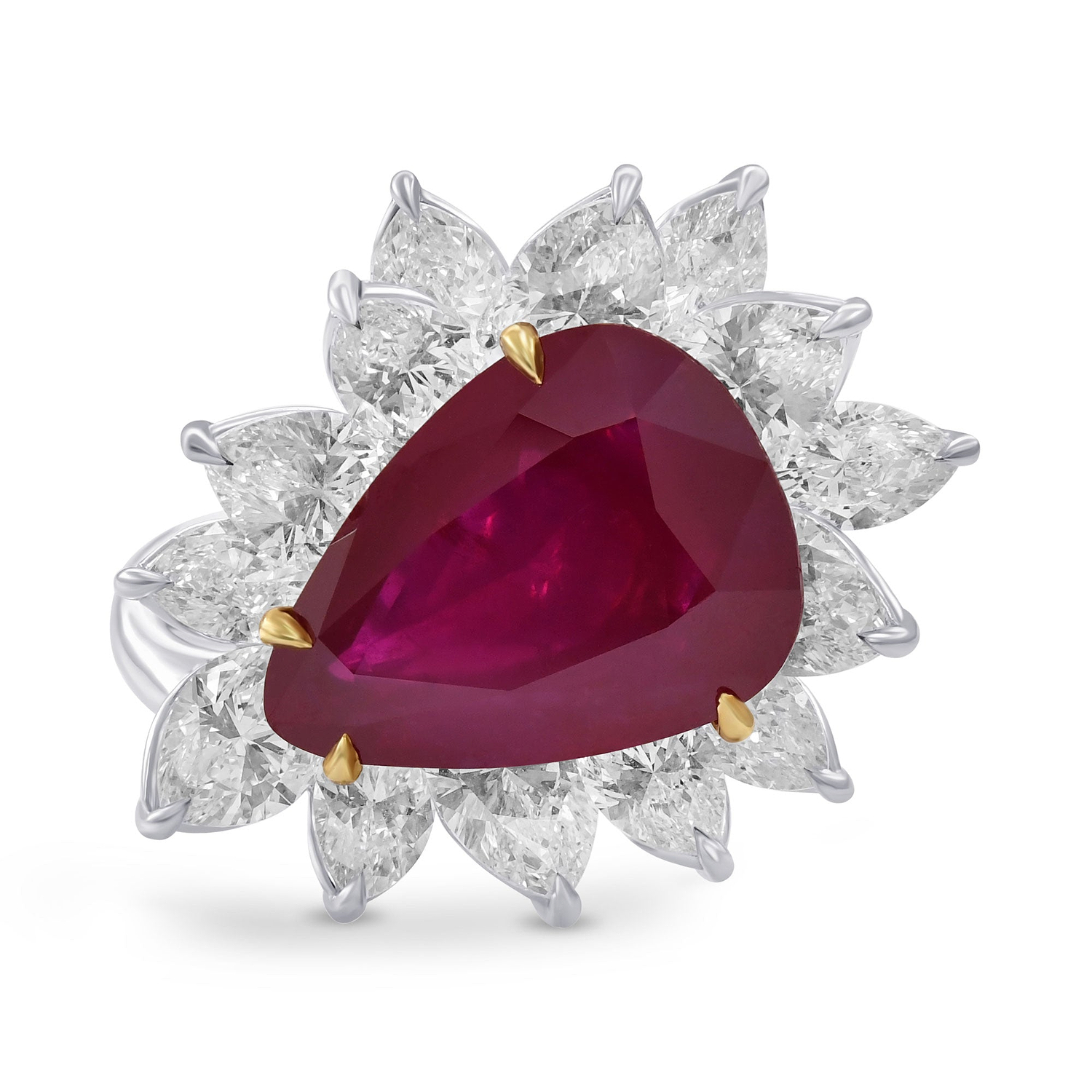 Extraordinary Burma Unheated Red Ruby and Diamond Halo Ring GUBELIN