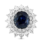 No Heat Burma Sapphire & Diamond Double Halo Ring GRS SSEF