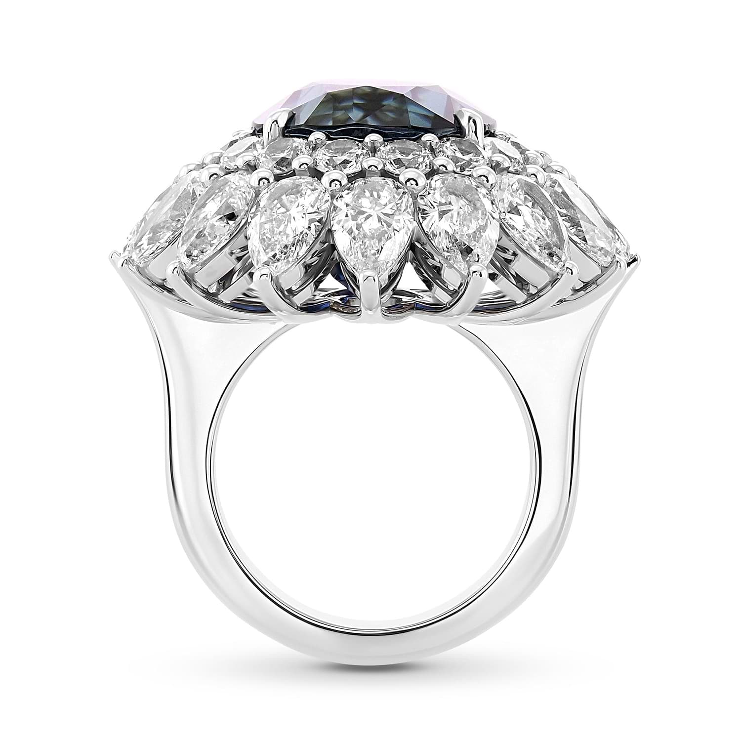No Heat Burma Sapphire & Diamond Double Halo Ring GRS SSEF