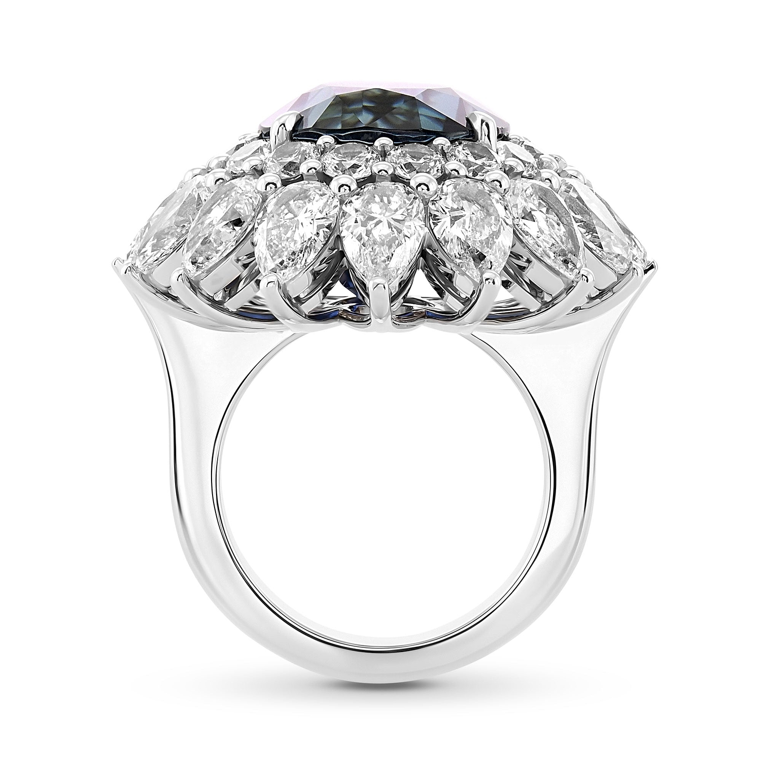 No Heat Burma Sapphire & Diamond Double Halo Ring GRS SSEF