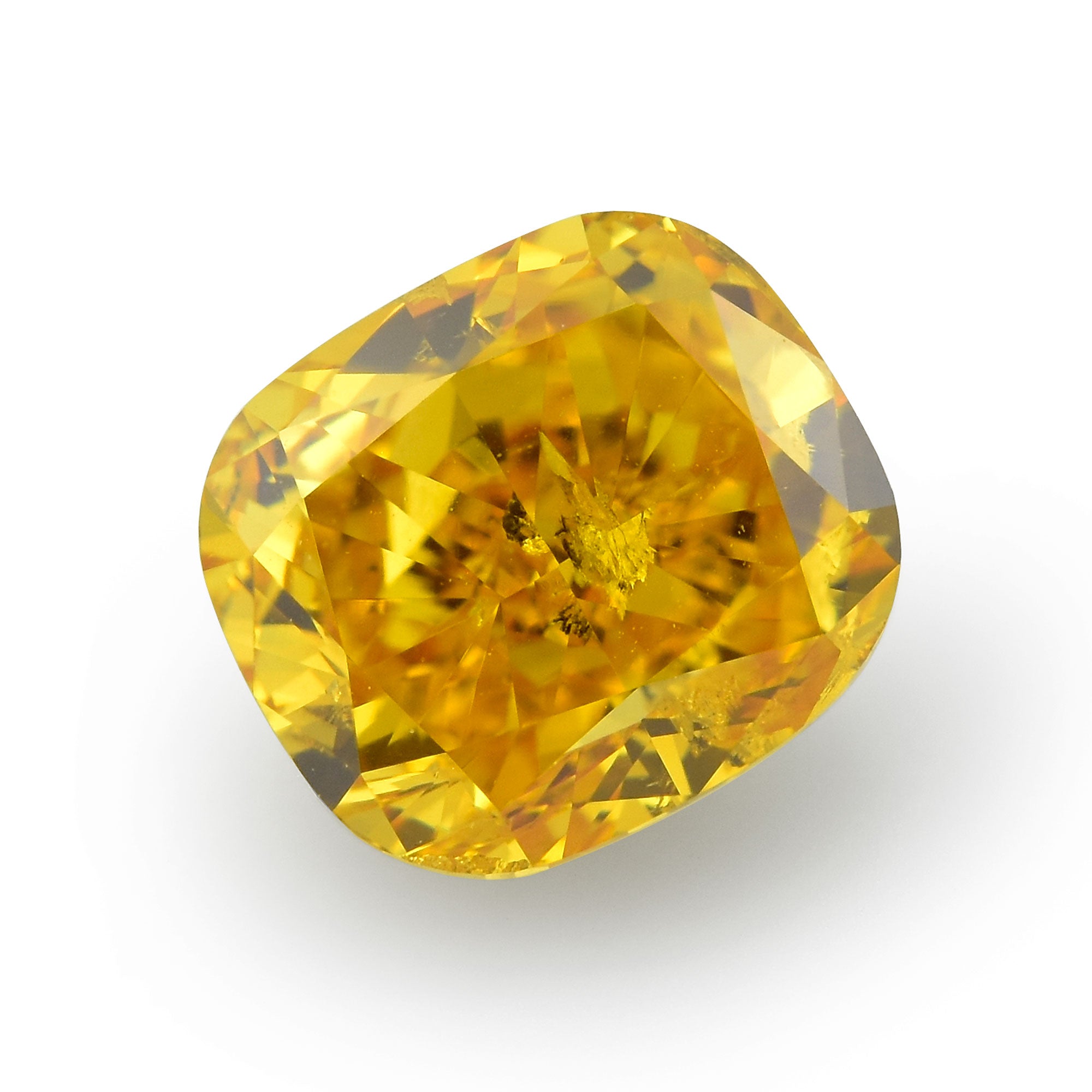 【メーカー包装済】 1.02 Carat Fancy Vivid Yellow Orange Cushion Diamond (I1 ダイヤモンド