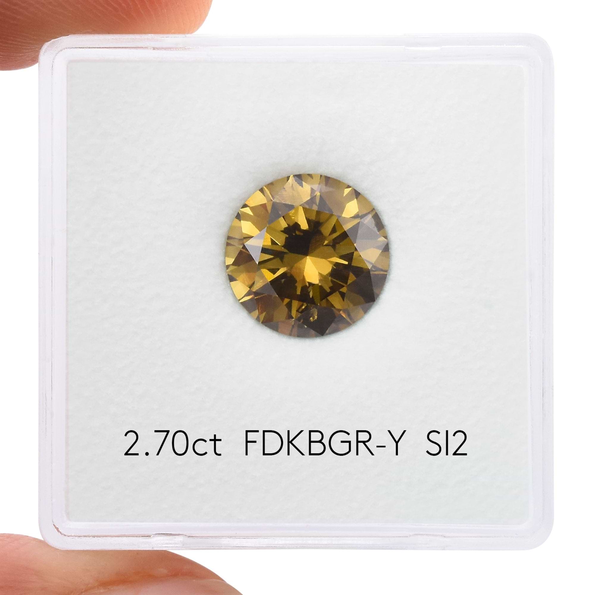 2.70 Carat Fancy Dark Brown Greenish Yellow Round Brilliant